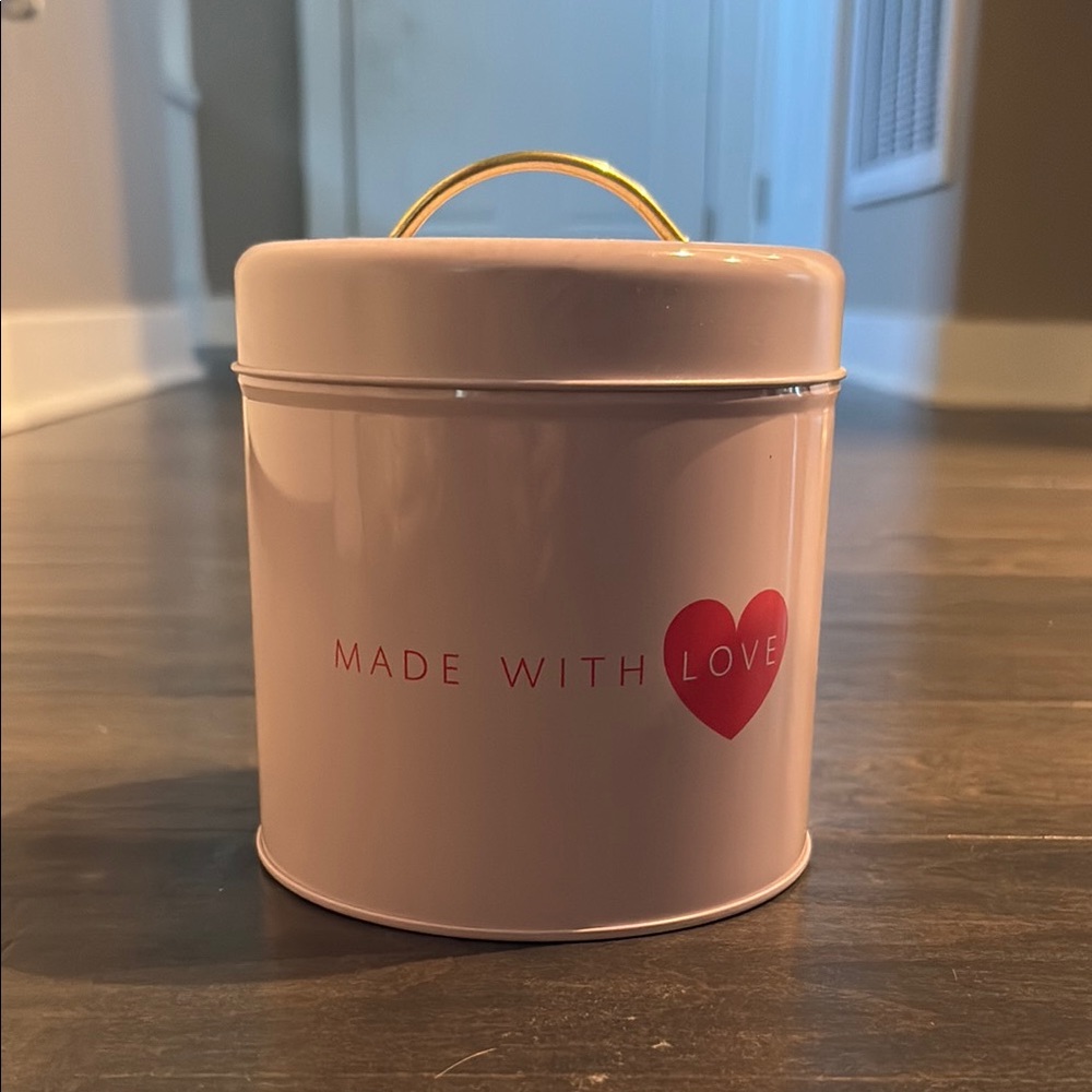 Pink Tin Canister with Heart Design